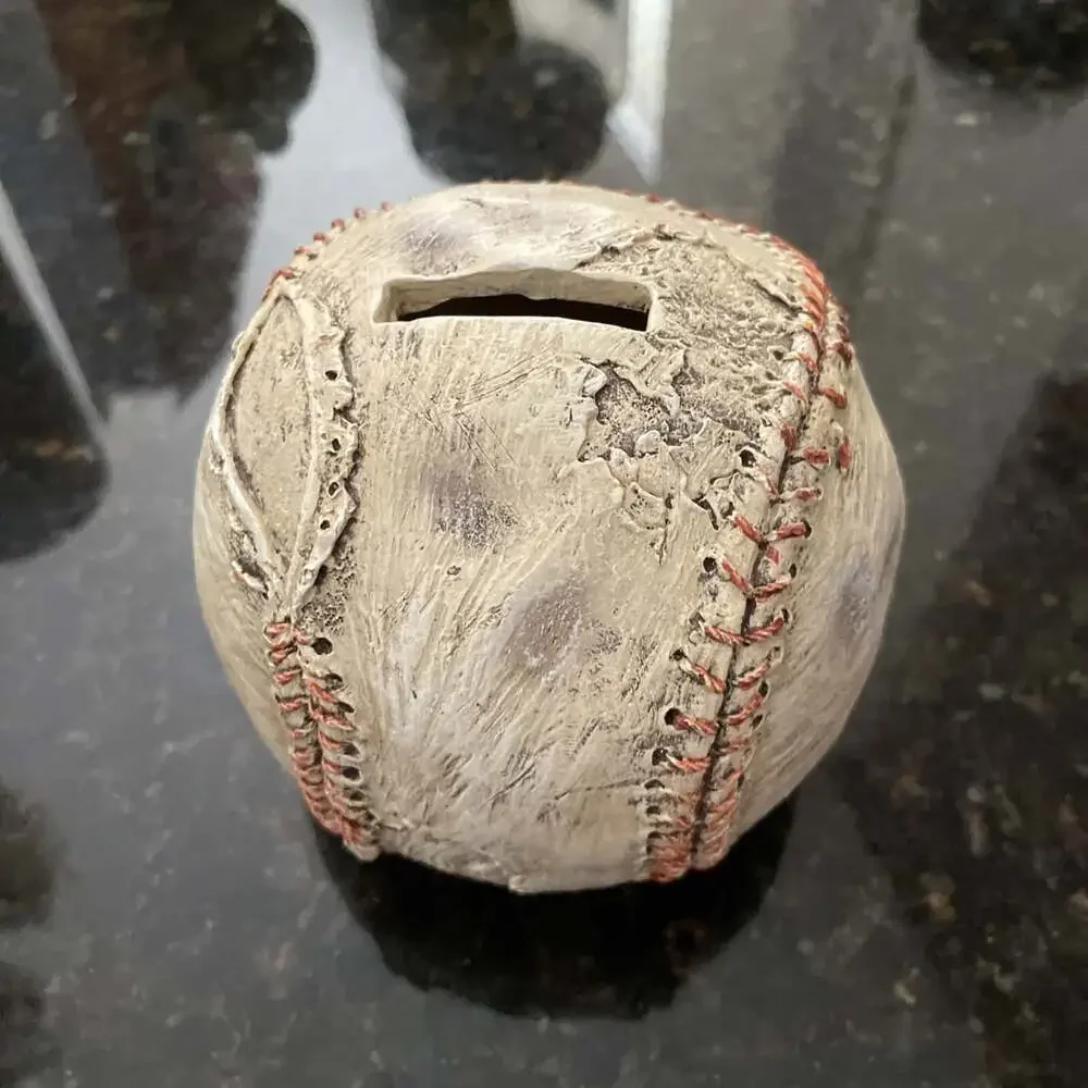Vintage Hard Resin Softball/Baseball Coin Bank - White